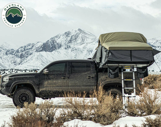 Nomadic 2 Extended Roof Top Tent - Dark Gray Base With Green Rain Fly & Black Cover, Black Aluminum Base, Black Ladder