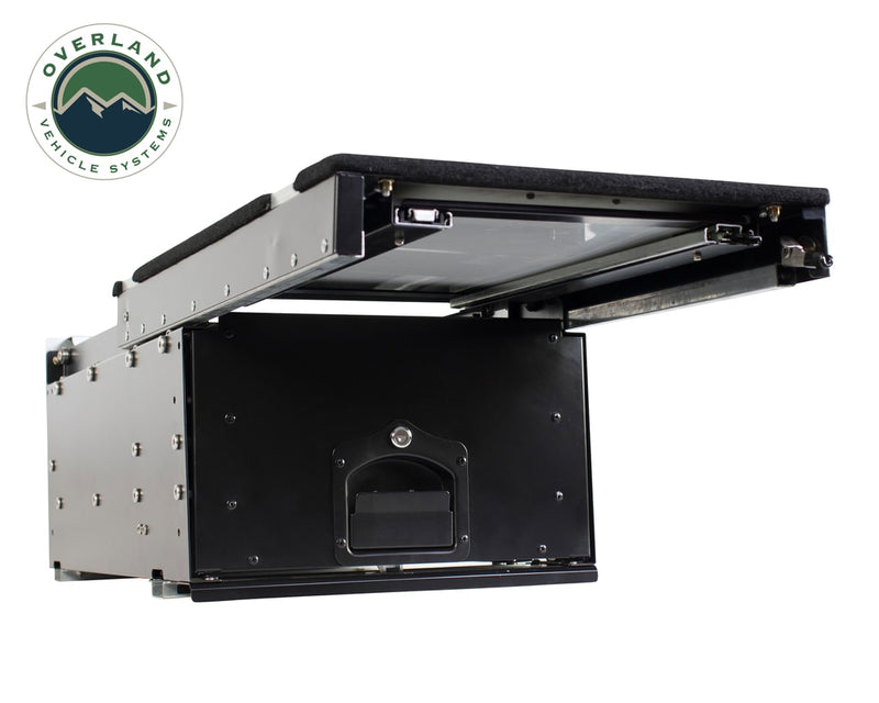 Load image into Gallery viewer, Cargo Box With Slide Out Drawer &amp; Working Station Size - Black Powder Coat
