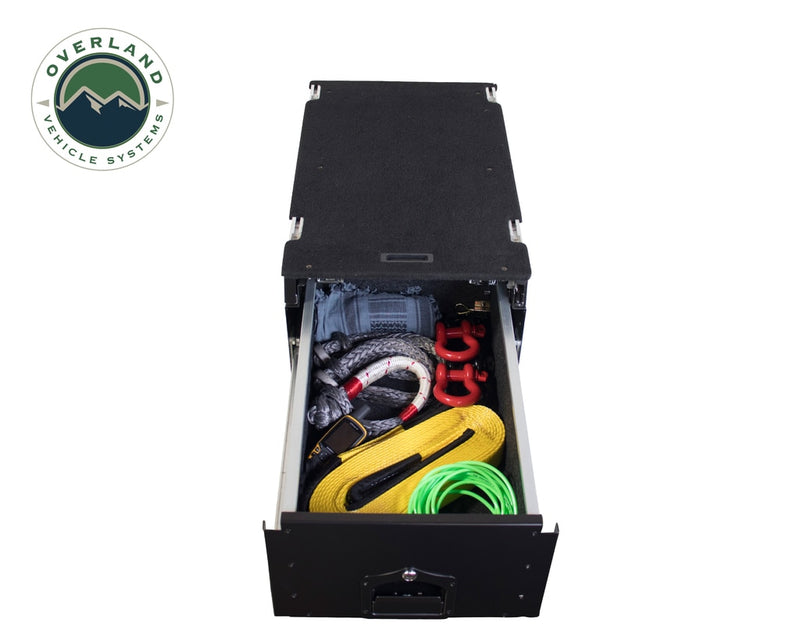 Load image into Gallery viewer, Cargo Box With Slide Out Drawer &amp; Working Station Size - Black Powder Coat
