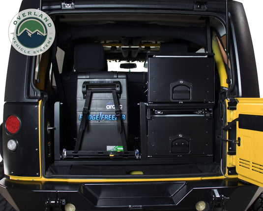 Cargo Box With Slide Out Drawer & Working Station Size - Black Powder Coat