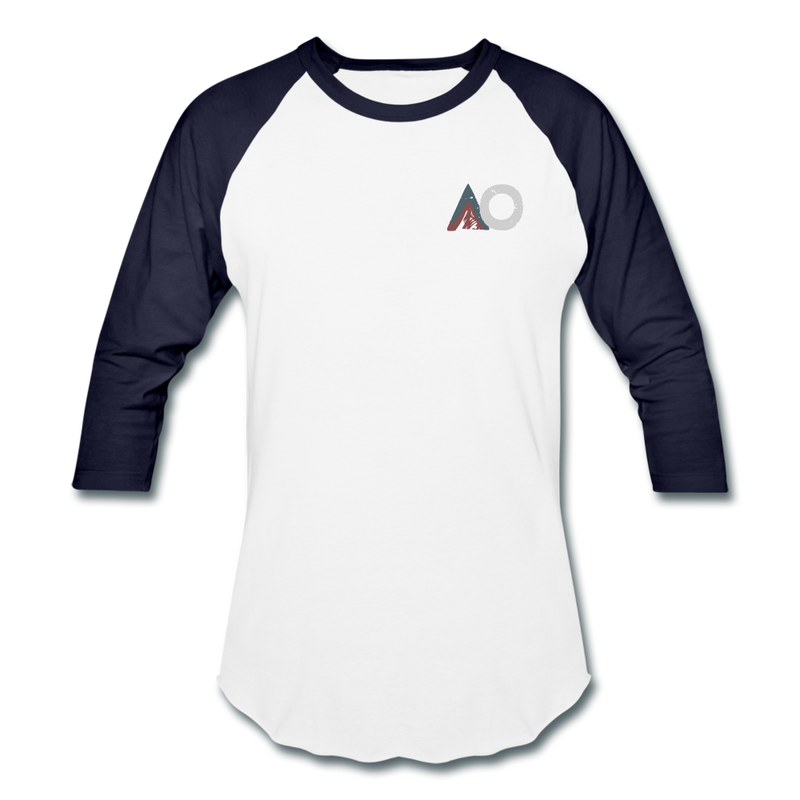 Load image into Gallery viewer, AO Design Logo Baseball T-Shirt - white/navy
