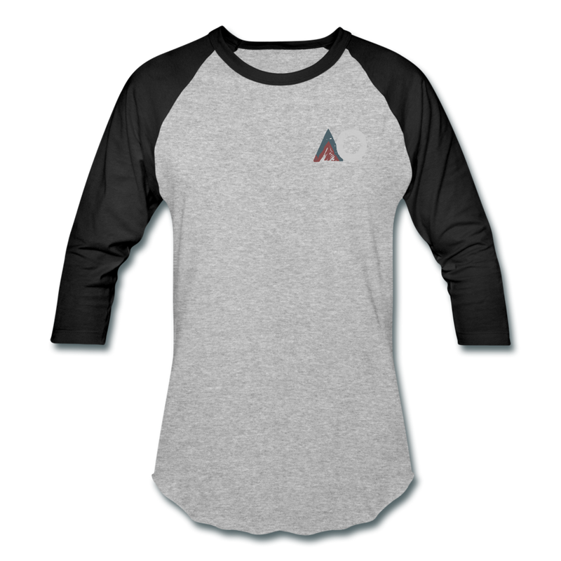 Load image into Gallery viewer, AO Design Logo Baseball T-Shirt - heather gray/black
