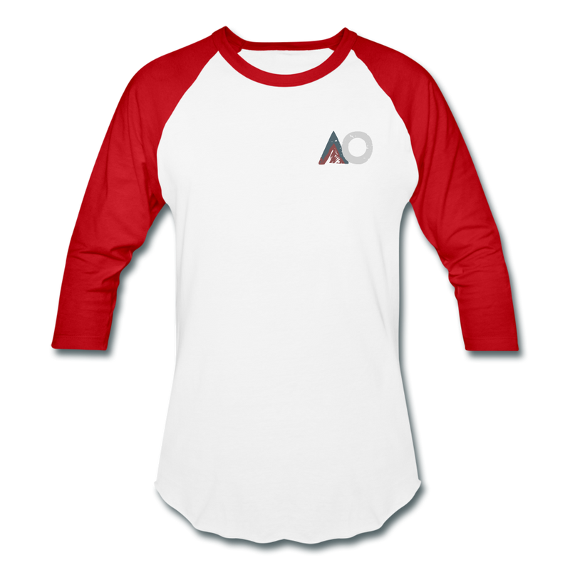 Load image into Gallery viewer, AO Design Logo Baseball T-Shirt - white/red
