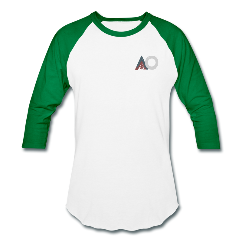 Load image into Gallery viewer, AO Design Logo Baseball T-Shirt - white/kelly green
