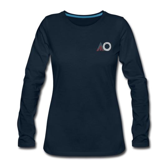 Women's White Topography Premium Long Sleeve T-Shirt - deep navy